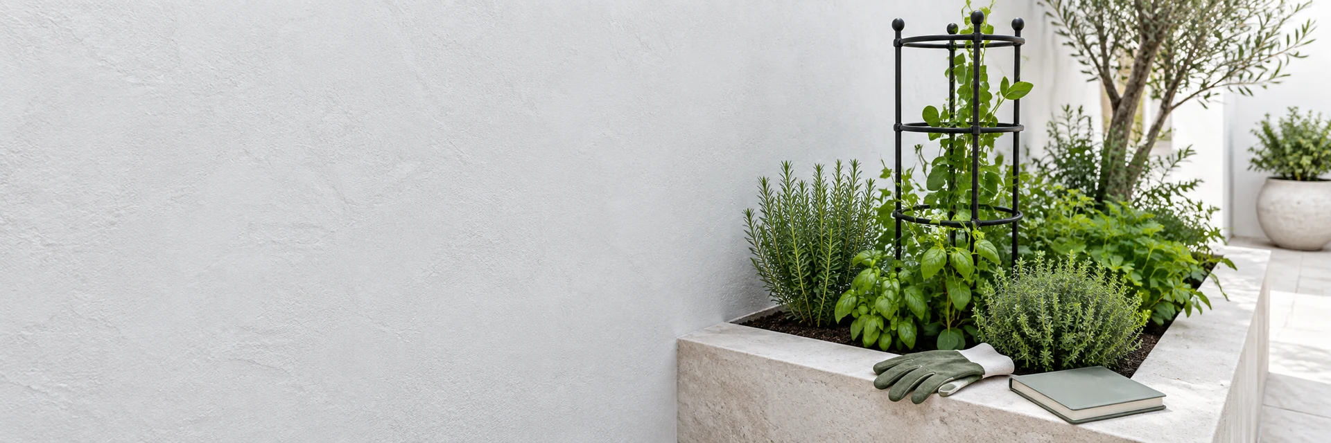 Illustrative plant support, herbs and gardening notebook
