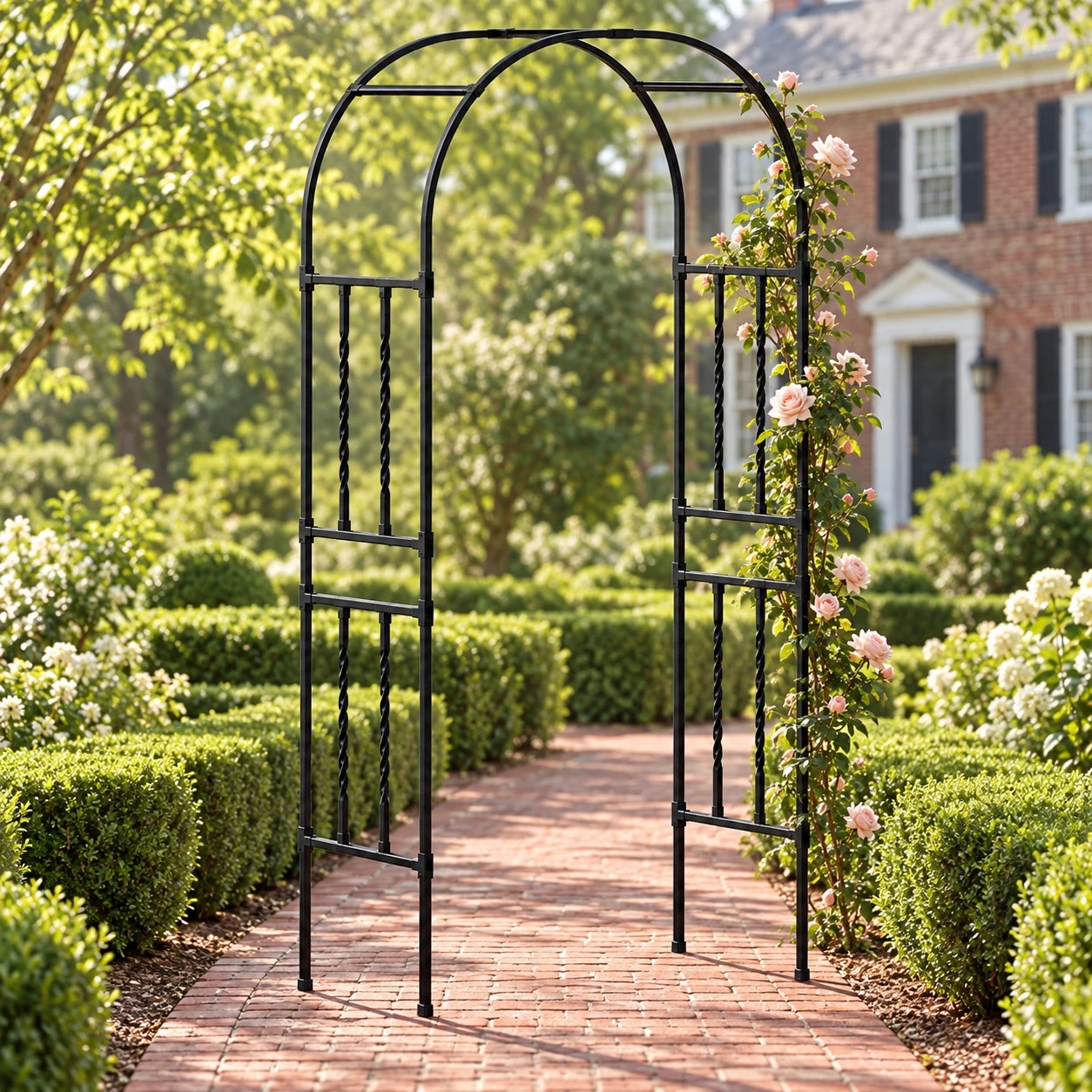 Threaded Square Pipe Arch in a garden setting