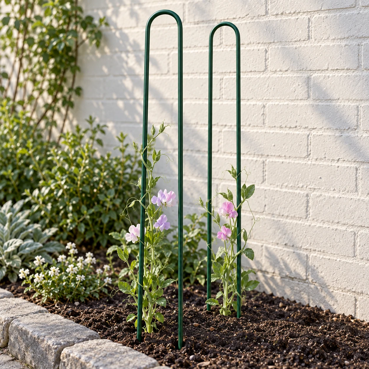 Bow brace in a garden setting