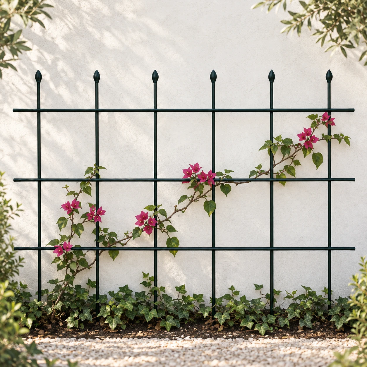 Free-standing flower stand in a garden setting
