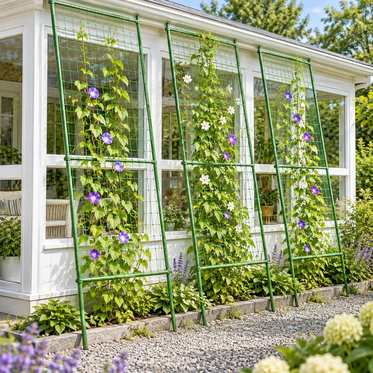 Plant shade shed in a garden setting