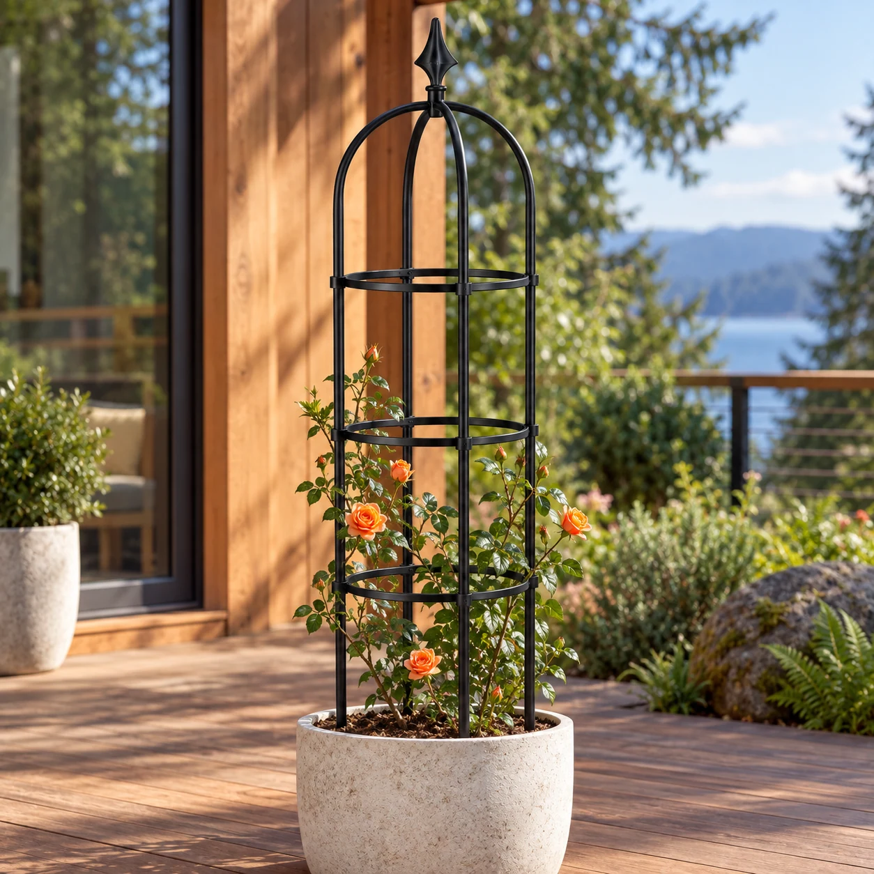 Rose trellis in a garden setting