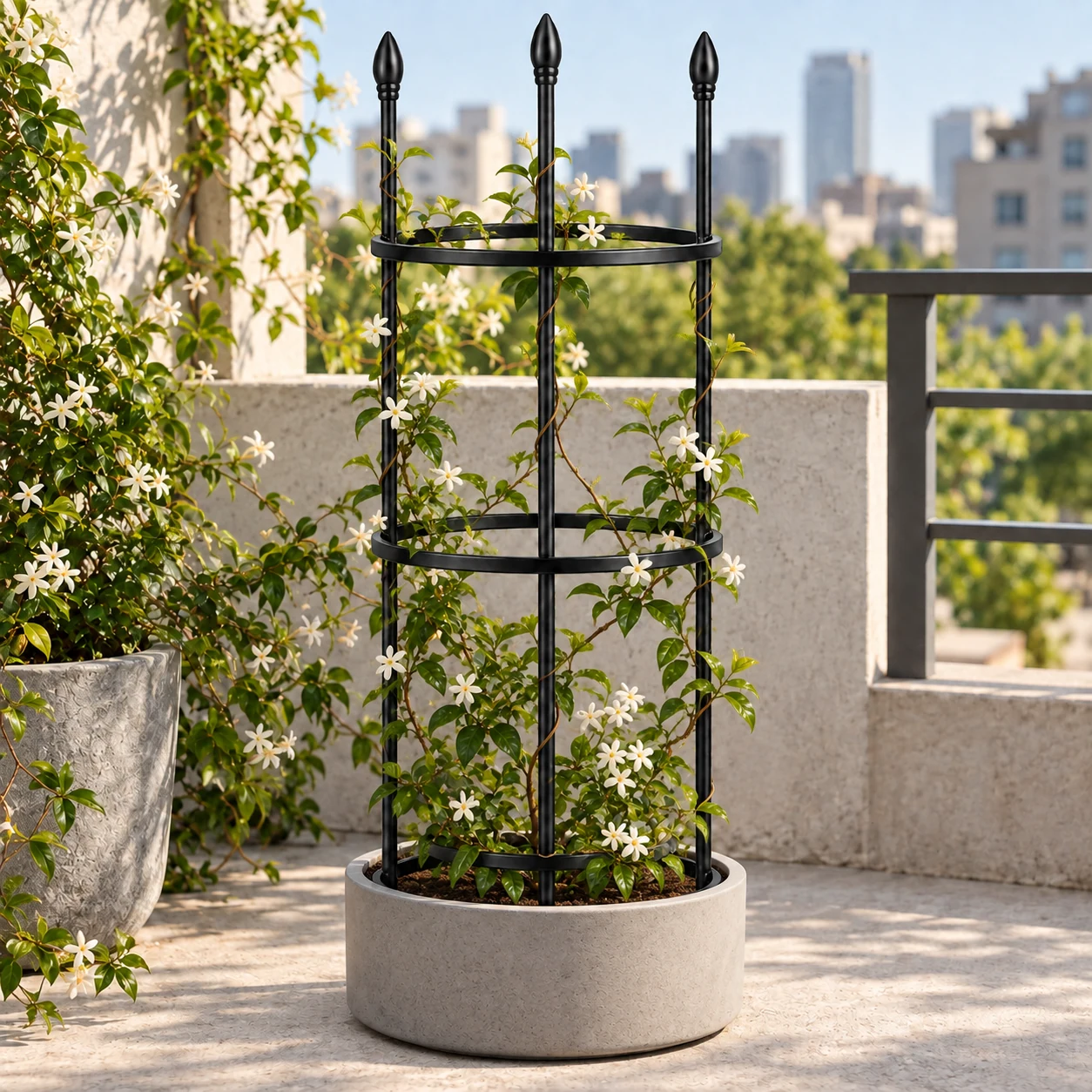 Bonsai support stake in a garden setting