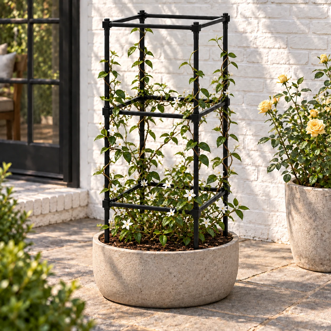 Square bracket in a garden setting