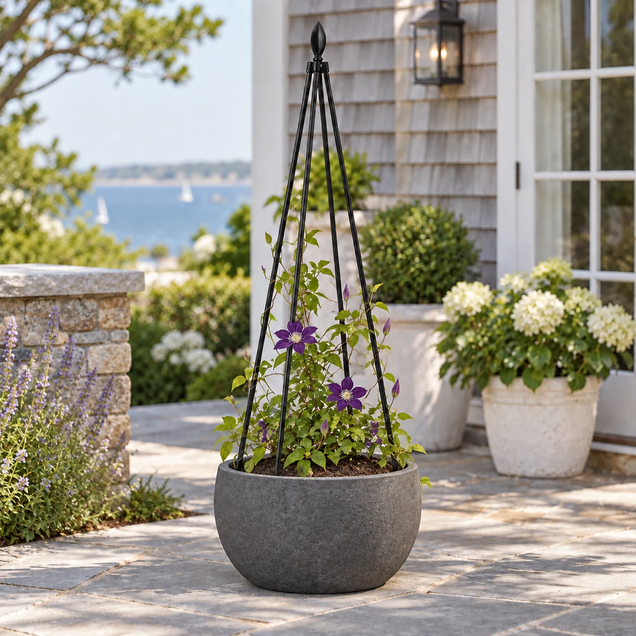 Four-legged Flower Tower in a garden setting