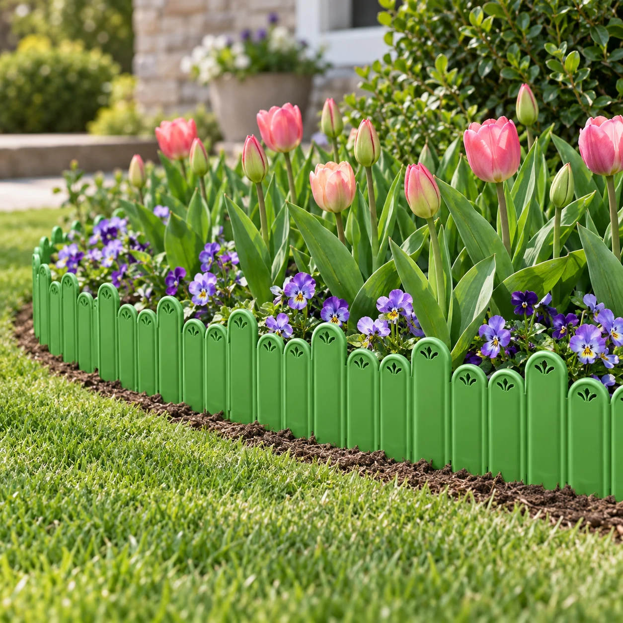 Openwork fence in a garden setting