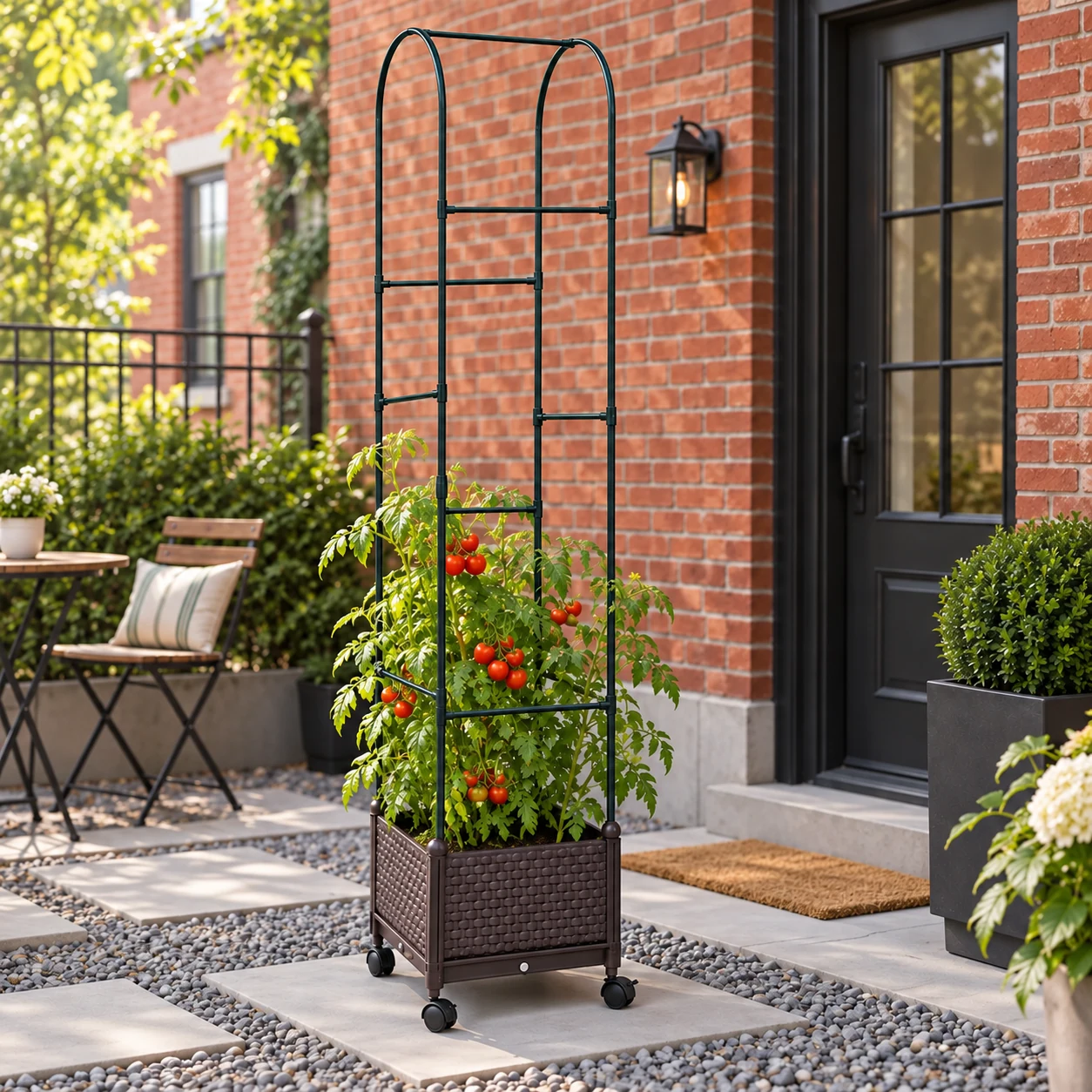 Tomato planting kit in a garden setting