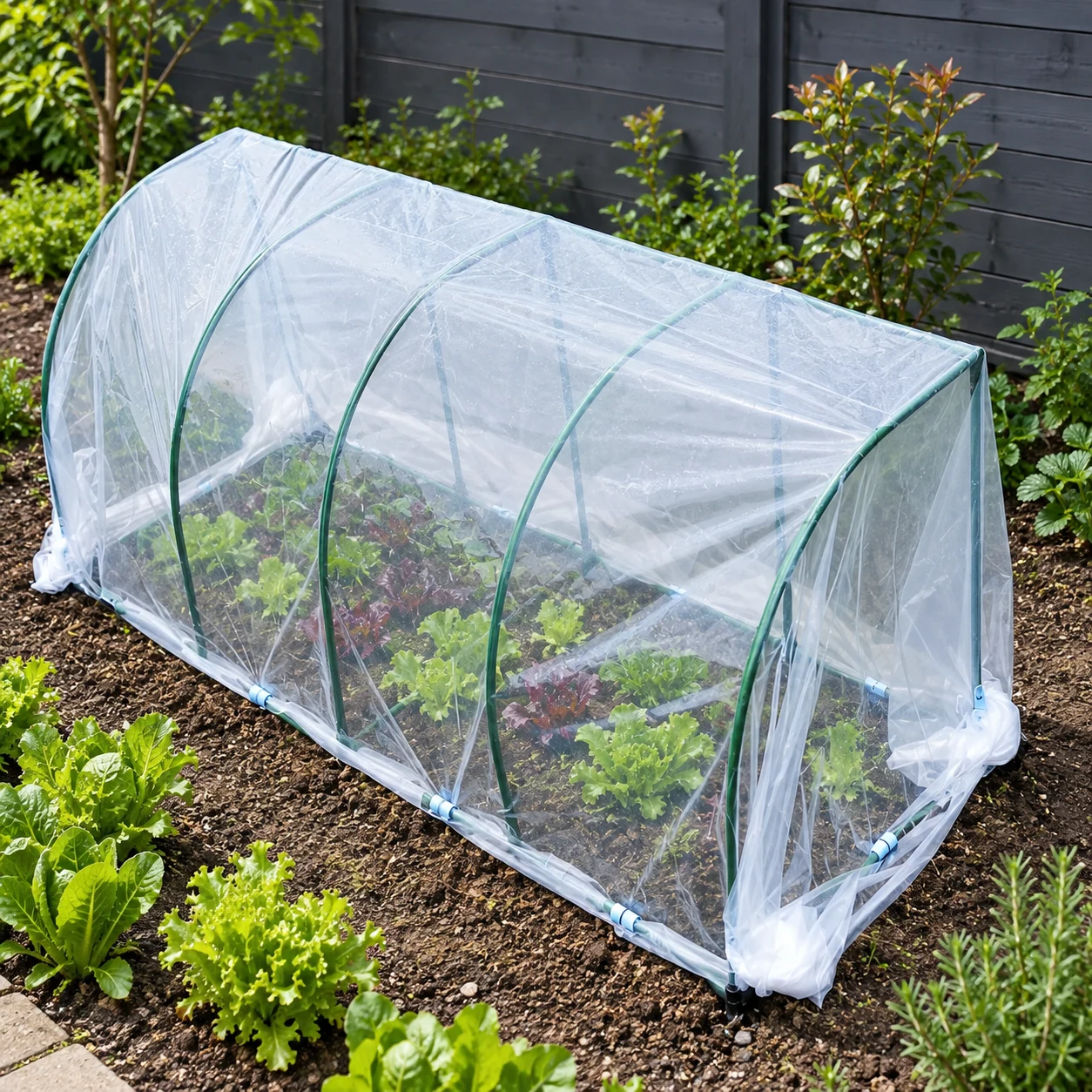 Sectoral insulation shed in a garden setting