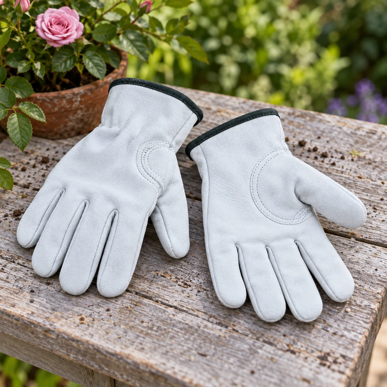 Stab-proof gloves in a garden setting