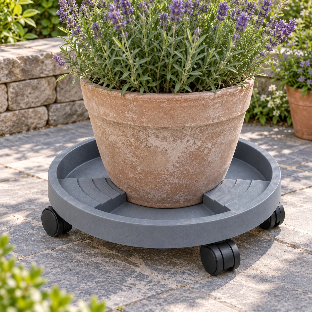 Reinforced Ventilated Plant Caddy in a garden setting