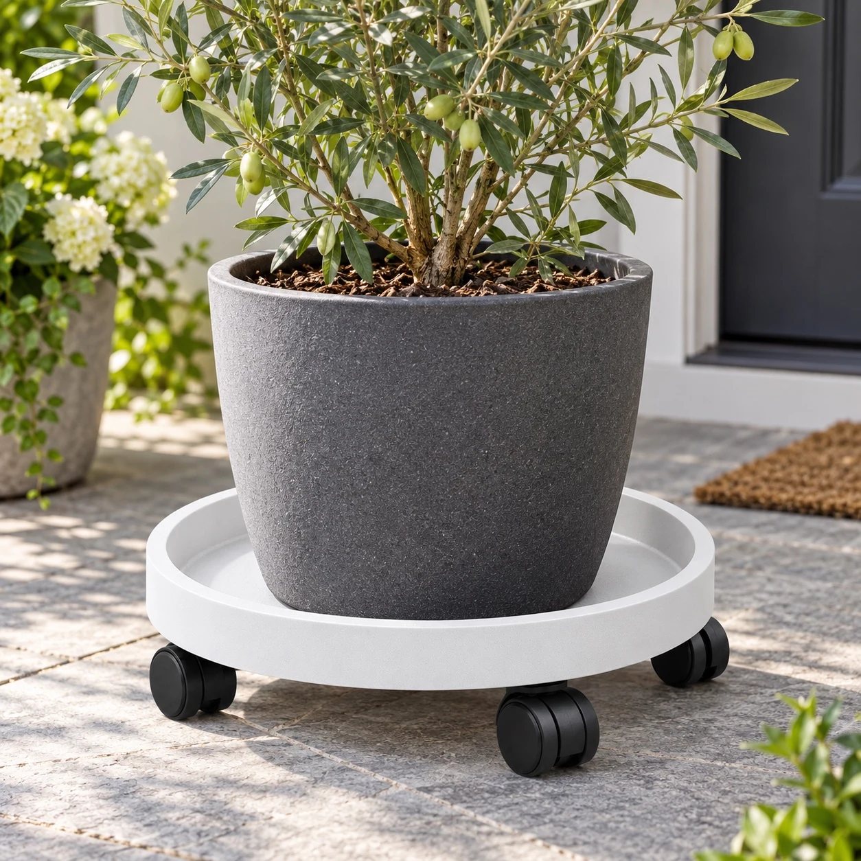 Yixiu Reinforced Round Plant Caddy in a garden setting
