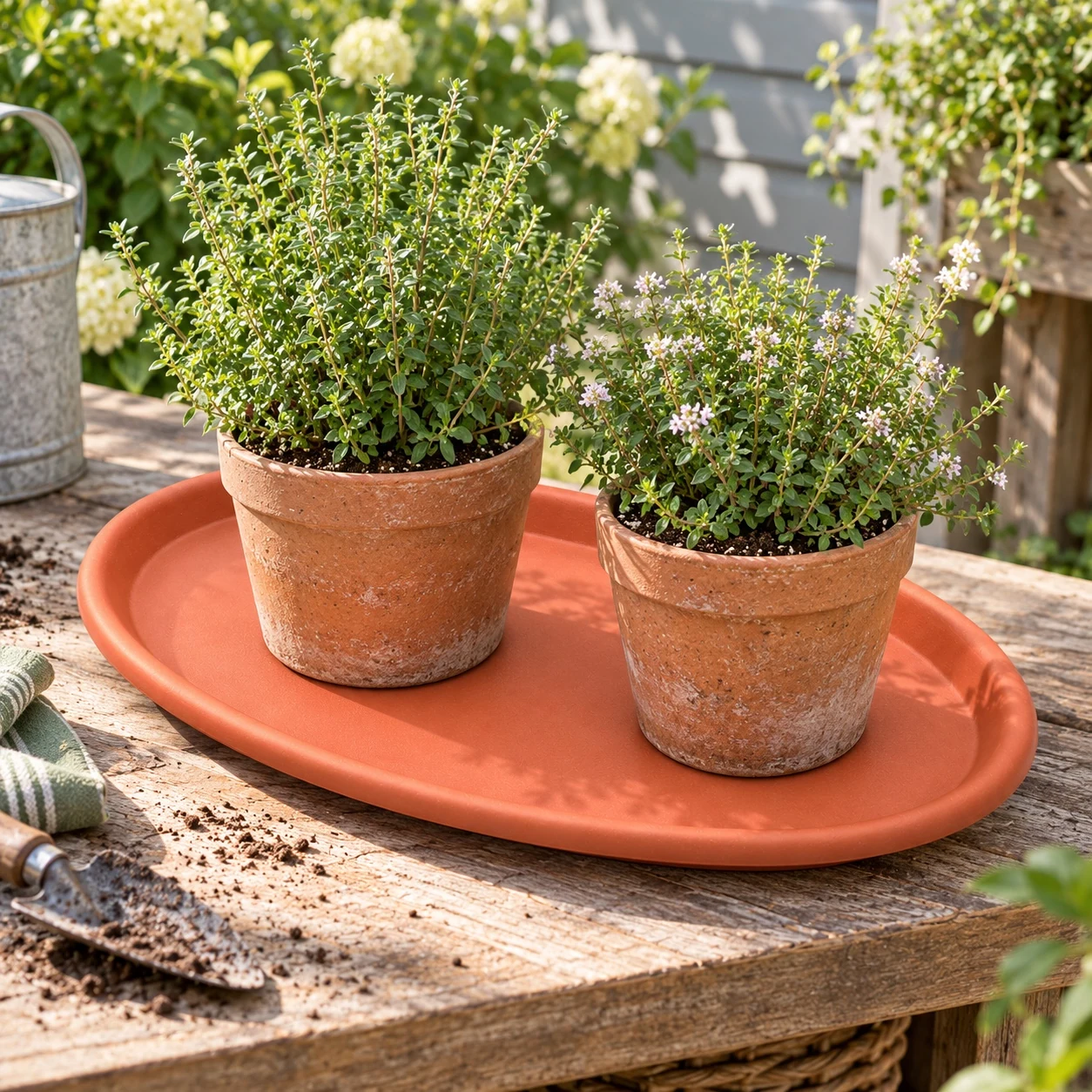 Oval Plant Saucer in a garden setting